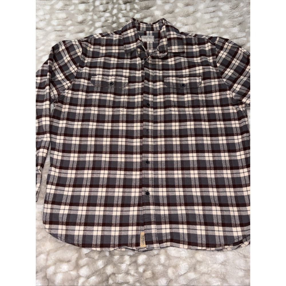 JACHS Men's Heavy Weight Flannel Long Sleeve Button Up Large xL Gray Warm Thick